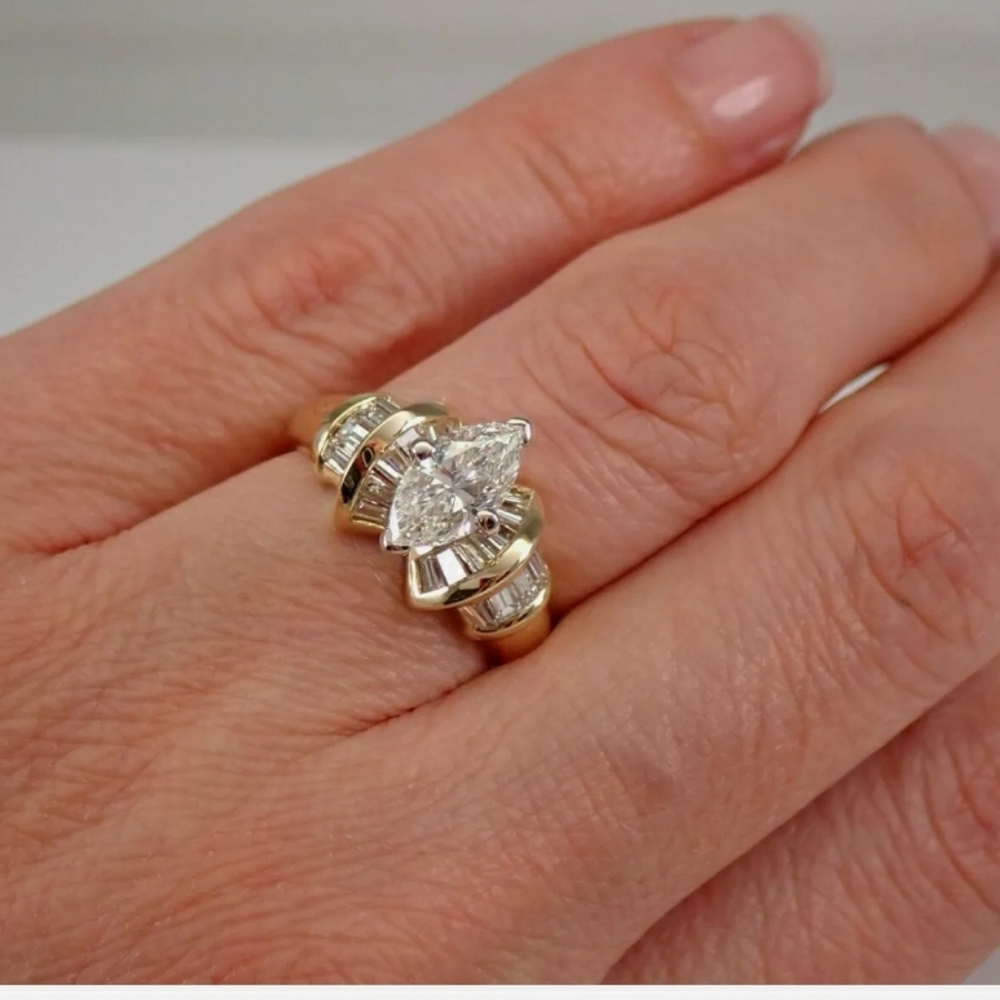 3ct 14K Yellow Gold Marquise Brilliant Dia S - Picture 5 of 12
